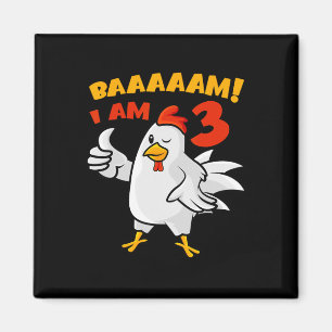 Aimant Fête d'anniversaire 3 ans de poulet Ferme Poulet d