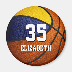 Aimant fête d'anniversaire de basket-ball en or bleu