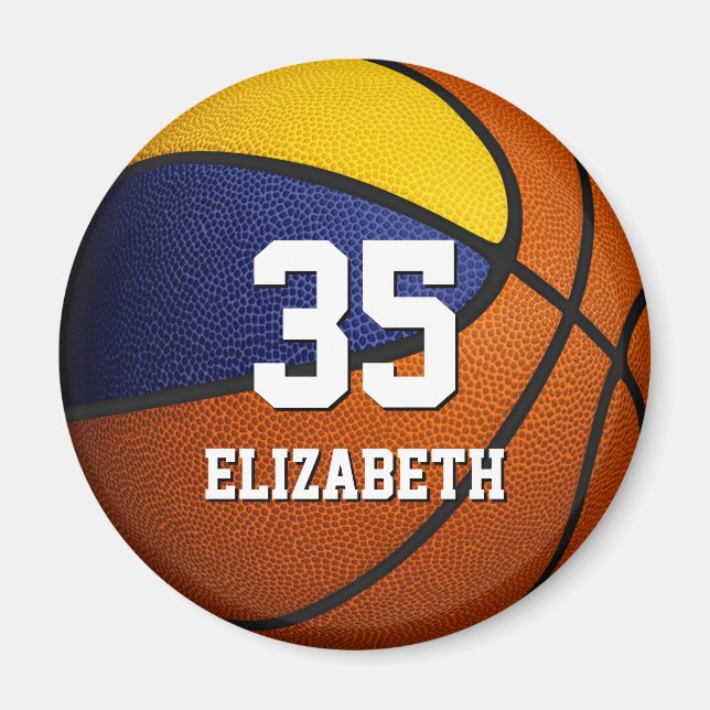 Aimant fête d'anniversaire de basket-ball en or bleu (Devant)
