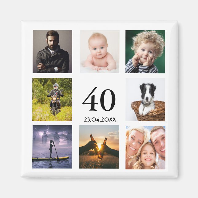 Aimant fête de 40e anniversaire photo collage mec (Devant)