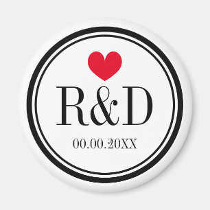 Aimant Fête de mariage au coeur monogramme sur mesure pou