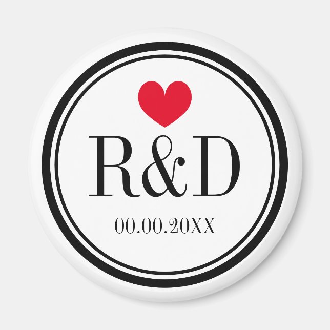 Aimant Fête de mariage au coeur monogramme sur mesure pou (Devant)