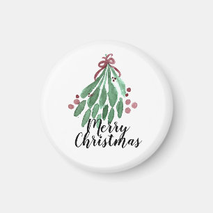 Aimant Fête de Noël Aquarelle à la main Arbre et Bow