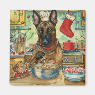 Aimant Fête de Noël avec Malinois Belge : Pâtisserie fest