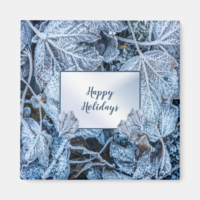 Aimant Fête de Noël Bleu Feuille Vacances de neige hiver (Devant)