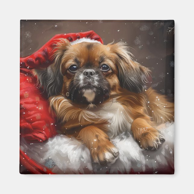 Aimant Fête de Noël de Chien Espagnol Tibétain (Devant)