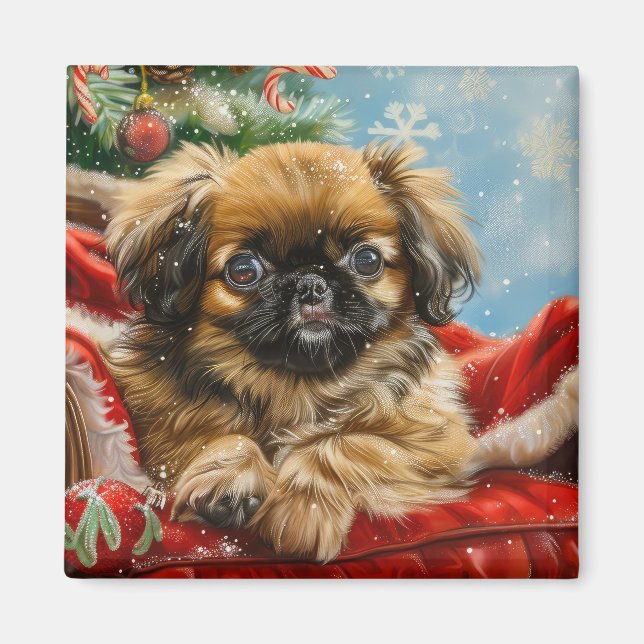 Aimant Fête de Noël des chiens de Pékin (Devant)