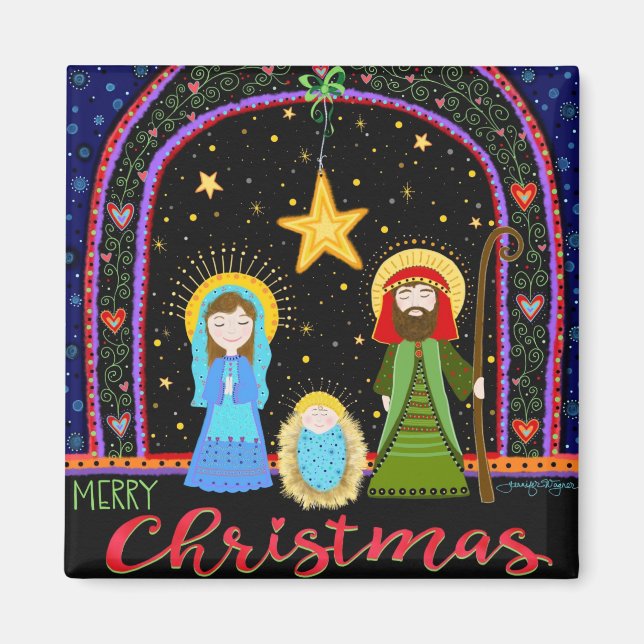Aimant Fête de Noël Whimsical de Sainte Famille (Devant)