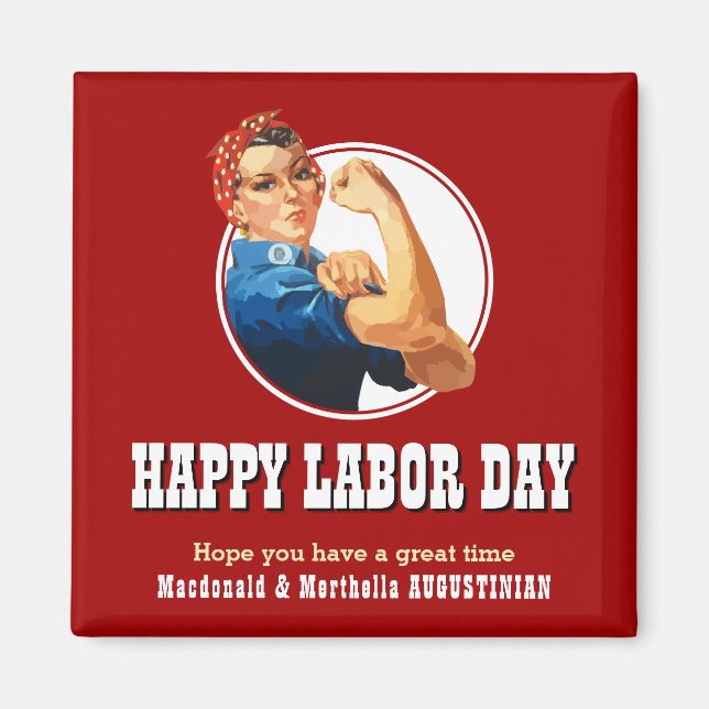 Aimant FÊTE DE TRAVAIL BBQ Rosie Riveter (Devant)