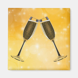 Aimant Fête des Lunettes de Champagne sur l'or mousseux