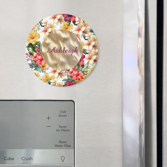 Aimant Fête des mariées Tropical Rouge Jaune Hibiscus Fle (In situ (réfrigérateur))