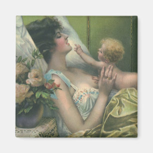 Aimant Fête des mères vintages, Maman victorienne avec bé