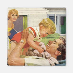 Aimant Fête des pères vintage, Happy Family dans les banl