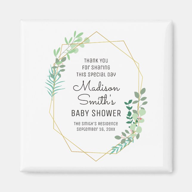 Aimant Fête du Baby shower géométrique et verdoyante Favo (Devant)