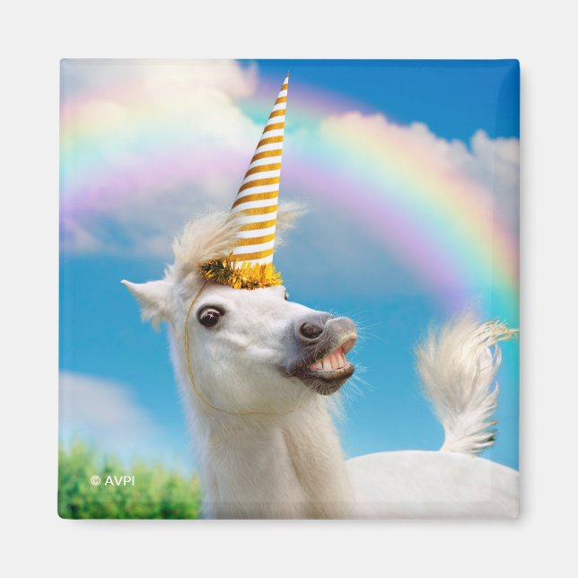 Aimant Fête Unicorn Horse Et Arc En Ciel (Devant)