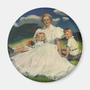 Aimant Fête vintage des mères, maman avec enfants