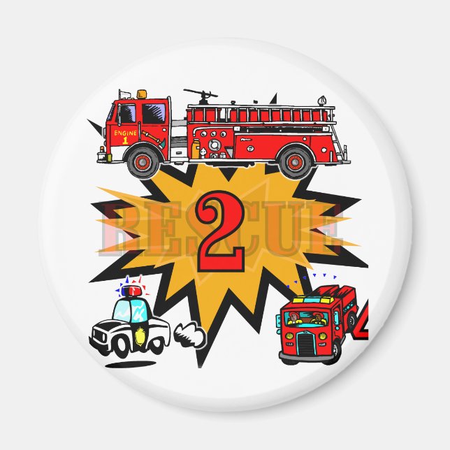 Aimant Feu et Secourir 2ème Anniversaire Tshirts et cadea (Devant)