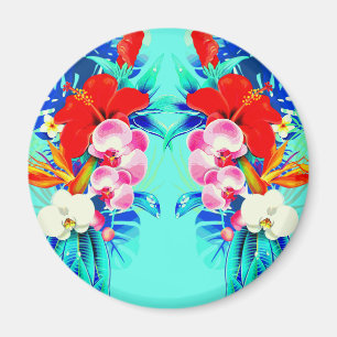 Aimant Feuille de palmier d'orchidée tropicale turquoise 