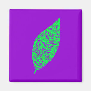 Aimant Feuille squelette art linéaire violet et vert