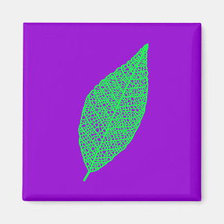 Aimant Feuille squelette art linéaire violet et vert