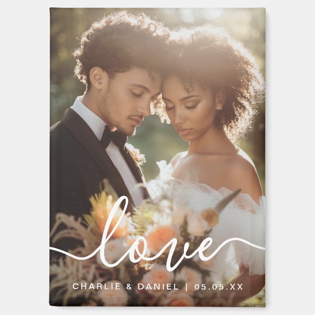 Aimant fiançailles mariage photo amour couples noms date (Recto)