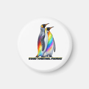 Aimant Fierté de pingouin arc-en-ciel debout ensemble