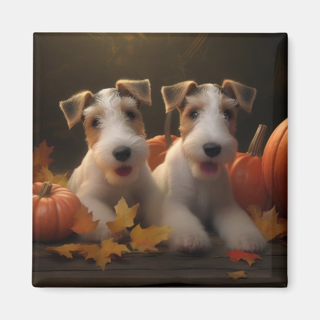 Aimant Fil Fox Terrier Puppy Automne Citrouille de plaisi (Devant)