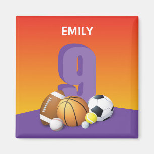 Aimant Fille 9e anniversaire des balles de sport