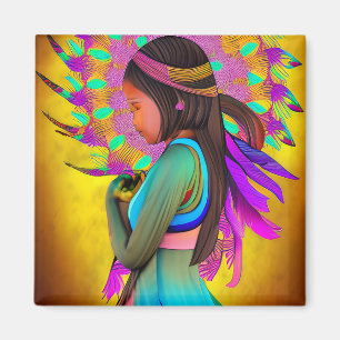 Aimant Fille amérindienne peu AI Art