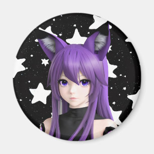Aimant Fille Anime Violet avec Fils d'oreille Fox Anniver