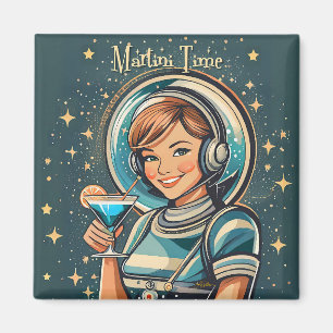 Aimant Fille Astro Rétro Futuriste Temps Martini