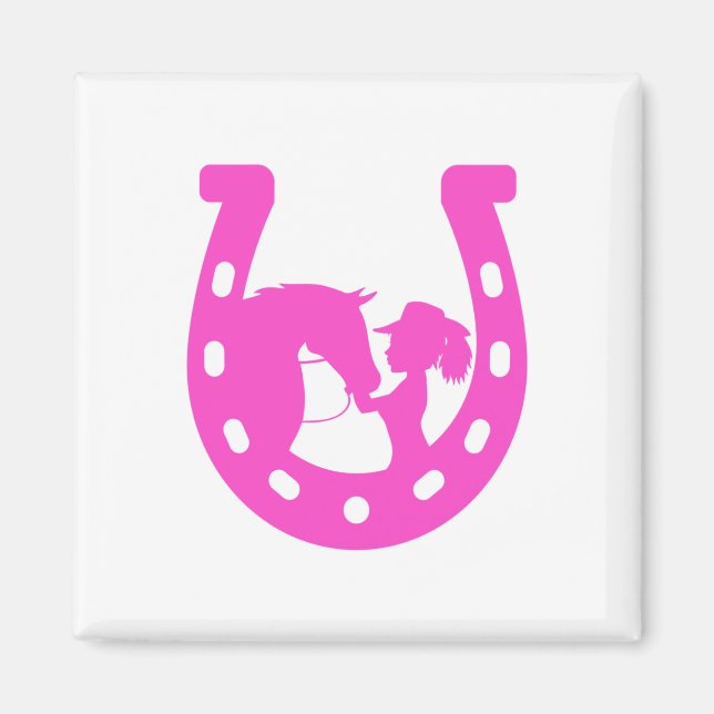 Aimant Fille avec cheval et Casquette occidental Hot rose (Devant)
