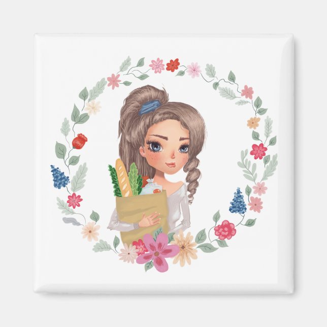 Aimant fille avec épicerie (Devant)