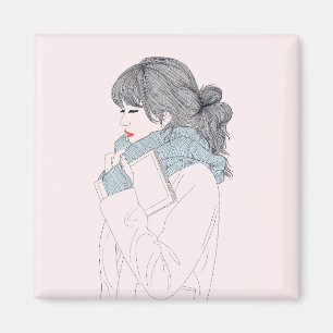 Aimant Fille avec foulard et livre