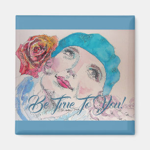 Aimant Fille Avec Rose Rouge Beret Soyez Vrai À Vous Magn