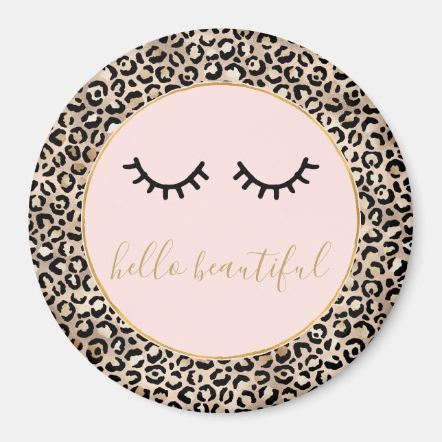 Aimant Fille Black Eyelashes Gold Glam Empreinte de léopa (Devant)