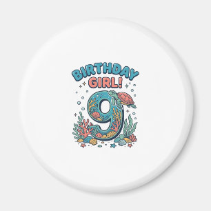 Aimant Fille d'anniversaire 9 Tortue de mer Conception ve