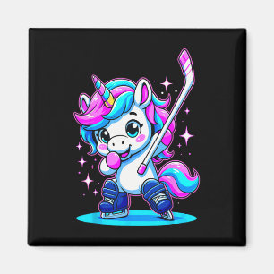 Aimant Fille de hockey sur glace faisant le dab unicorne