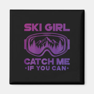 Aimant Fille de ski Attrape-moi si tu peux Femme de ski d