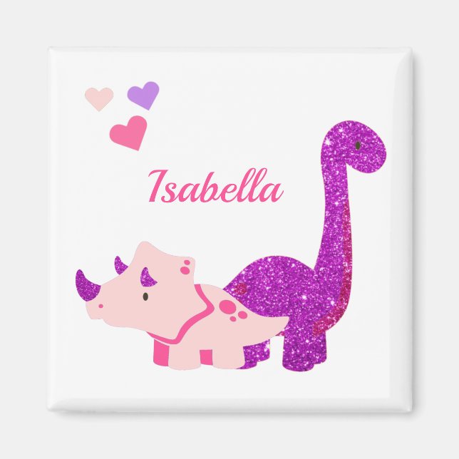 Aimant Fille Dinosaure rose Personnalisé (Devant)