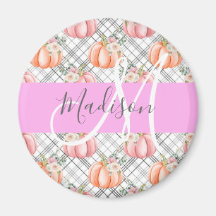 Aimant Fille Floral Gris rose Pêche Citrouille Nom