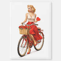 Fille Pin-Up Vintage sur Vélo avec des Roses 