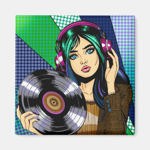 Aimant Fille Pop Art avec disque