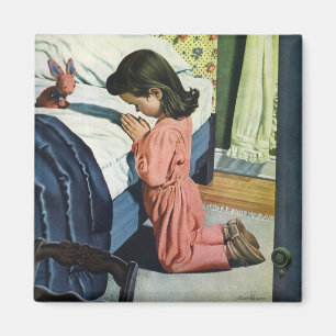Aimant Fille priant au coucher, la prière du Seigneur