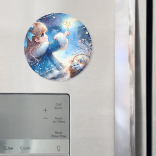 Aimant Fille rêveuse contemplant les étoiles à l'aquarell