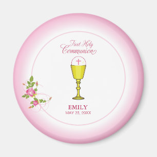 Aimant Fille Rose Première Communion, Calice, Hostie, Ros