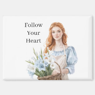 Aimant Fille rousse Follow Your Heart haut bleu Fleurs