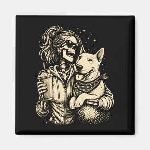 Aimant Fille squelette cool avec chien - Amoureux de comp