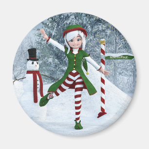 Aimant Fille Toon de Noël dans une forêt d'hiver