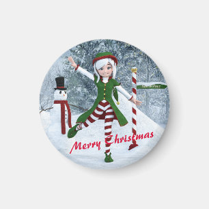 Aimant Fille Toon de Noël dans une forêt d'hiver